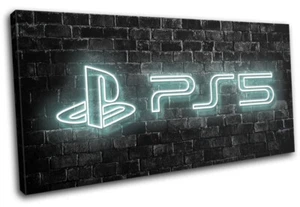 Playstation 5 Gamer Neon Urban Gaming SINGLE CANVAS WALL ART Picture Print - Picture 1 of 1