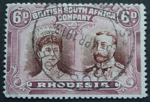 Rhodesia Double Head Six Pence p15 with RUSAPE (DC) postmark - Picture 1 of 1