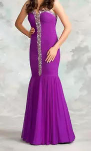 Le Femme long gown 0 Ladies Purple mermaid Pageant formal AB rhinestones fitted - Picture 1 of 1