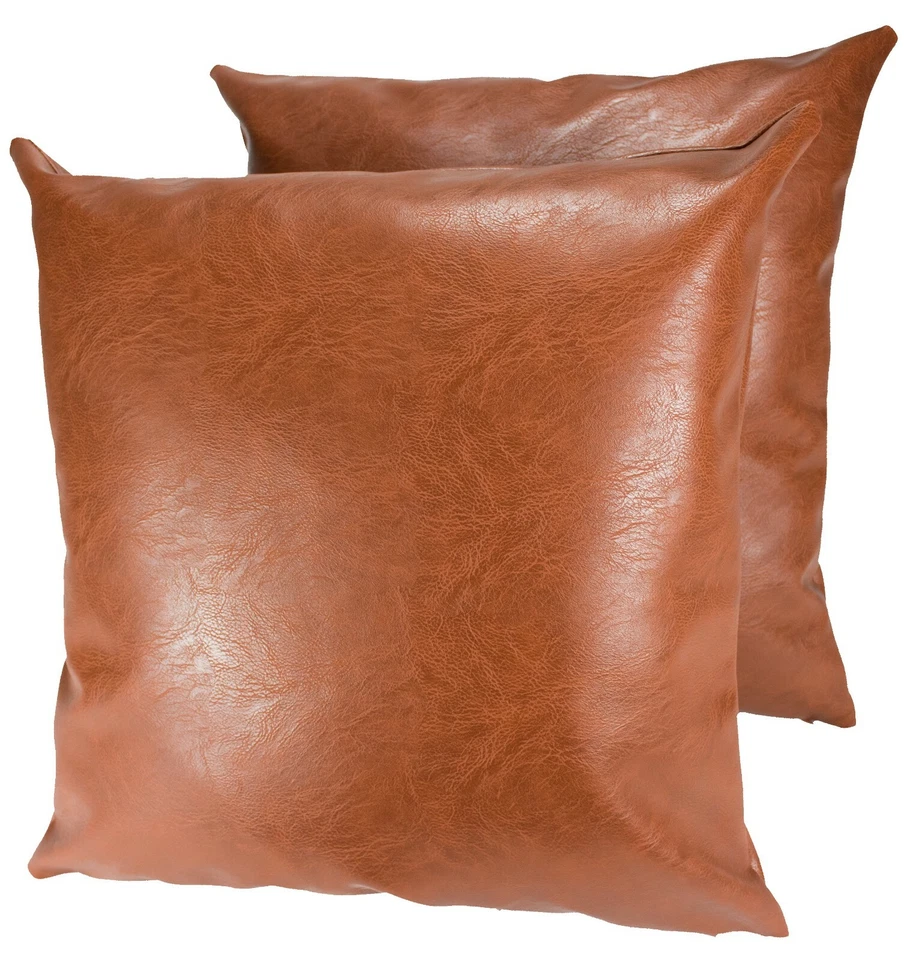 Pack of 2 Faux Leather Pillow Covers 18"x18" Luxury Soft Thick Pillowcases - Image 1 of 4