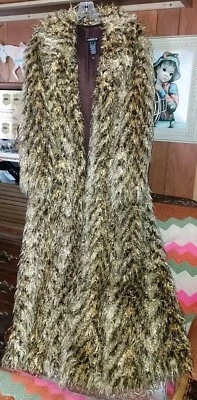 Abrigo largo de piel sintética peludo marrón Bebe vintage talla grande ¡HERMOSO! Foto 1 de 4