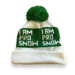 Vintage Beanie I AM PRO SNOW white and green w puff ball top knit made in USA - Picture 1 of 14
