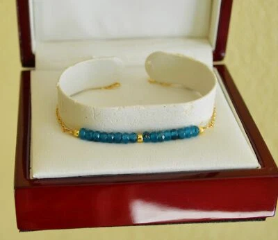 Delicada pulsera facetada de oro amarillo zafiro azul natural hecha a mano Foto 1 de 4