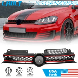 LABLT Front Upper Grille Grill Gloss Black Red Replace For 2010-2013 VW Golf - Picture 1 of 9