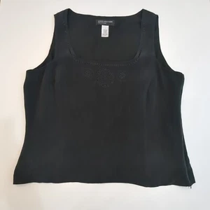 Jones New York Seidentop Damen 16 XL schwarz bestickt Ösen ärmellos Bluse - Bild 1 von 8