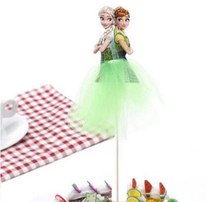 Disney FROZEN PRINCESS ELSA & ANNA Buon Compleanno Festa Cupcake TOPPER TORTA 1pz - Foto 1 di 1