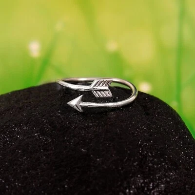 S925 Sterling Silver Ring Simple Arrow Plain Adjustable Ring Handmade Jewelry - Image 1 of 4