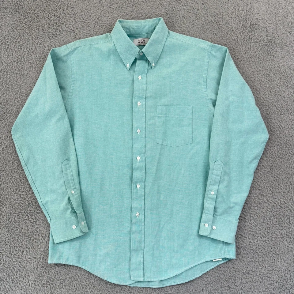 Camisa masculina vintage Arrow Dover grande botão verde perfeito anos 70 manga longa Preppy - Imagem 1 de 4