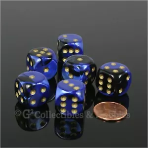 NEW Set of 6 Black Blue Gemini D6 Dice Six Sided RPG D&D Game 16mm Chessex D6s - Picture 1 of 1