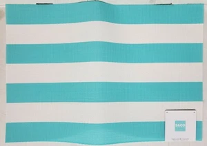 2 PVC In/Outdoor Polyvinyl Placemats (13"x19") AQUA BLUE & WHITE STRIPES,Safdie  - Picture 1 of 6