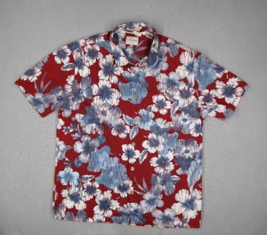 Quiksilver Waterman Shirt Men XL Red Floral Button Up Hawaiian Hibiscus Tiki - Picture 1 of 8