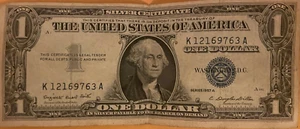 One Dollar Silver Certificate,  Blue Seal Series 1957-A - Picture 1 of 2