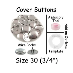 Cover Covered Buttons Size 30 (3/4" - 19mm) WIRE BACKS - Choose Quantity - Picture 1 of 4