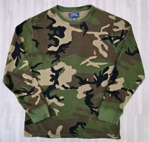 Polo Ralph Lauren Sleepwear Waffle Knit Long Sleeve Shirt Medium Green Camo - Picture 1 of 16
