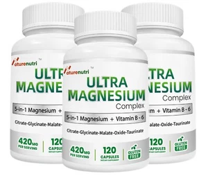 3 Pack - Magnesium Complex: 5-in-1 Blend + B6 - 420mg - Picture 1 of 7