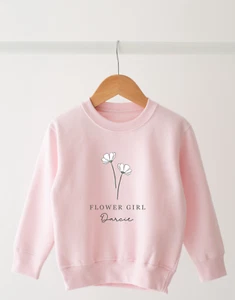 Personalised Flower Girl sweatshirt Pink Wedding Girls Gift New Bride - Picture 1 of 9