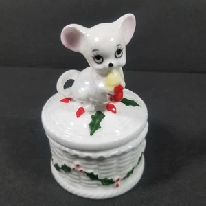 Scatola portagioie topolini natalizi vintage georgiano fine osso Cina bacche di agrifoglio - Foto 1 di 8