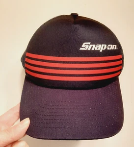 Truckermütze Kappe Snap-On Druckknopflasche blau Netz hinten Schaumstoff vorne Krone rot Streifen - Bild 1 von 11