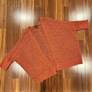Tahari Rust Orange Cardigan Sweater Open Front Knit Oversize Short Sleeve Sz XL - Picture 1 of 9