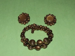 1950s 7" BRACELET CLIP EARRINGS THERMOSET GOLD TONE BROWN SIGNED STAR - Picture 1 of 2