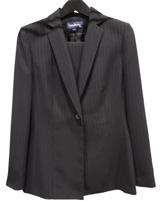 Evan Picone Suit - Beautiful Jacket and Pants in Black Pinstripe, Size 6 - Image 1 of 4