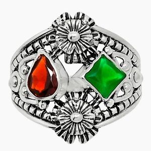 Anillo de plata de ley 925 granate y ónix verde hessonita s.7.5 joyería R-1740 - Imagen 1 de 5