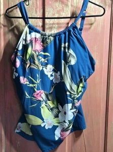 Jantzen Damen Tankini Oberteil drapiert Gr. 16 botanisch blau Schönheit wattiert Badeanzug - Bild 1 von 13