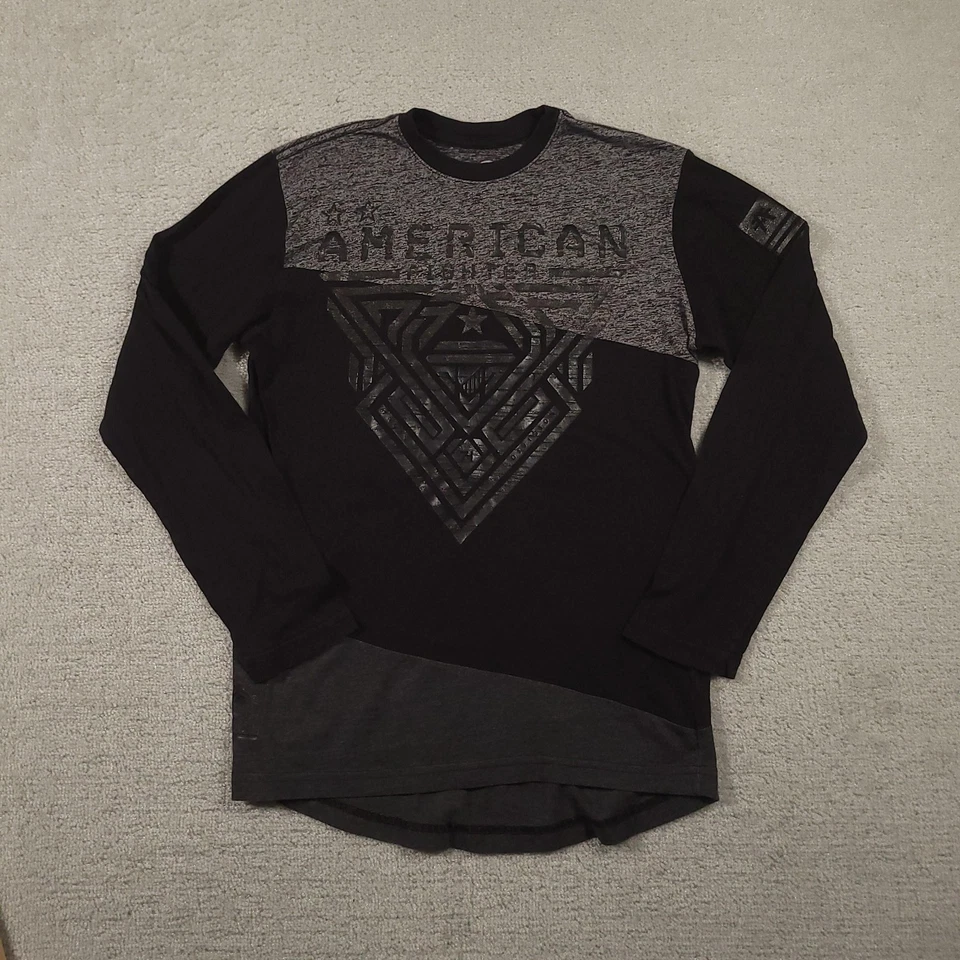 American Fighter Shirt Mens Large Gray Black Long Sleeve Athletic Buckle MMA Top - Image 1 of 4
