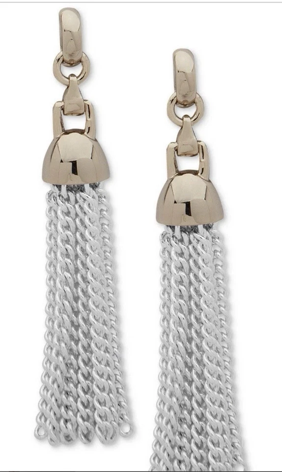 Pendientes Ralph Lauren Dos Tonos 1-3/4 Cadena Borla Lineal Gota Cuelga Foto 1 de 1