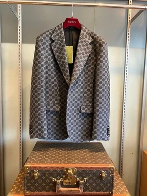 NEW GUCCI Jacket 48 Gray Wool 100% GG Pattern Authentic  Retail $2800 NWT - Image 1 of 4