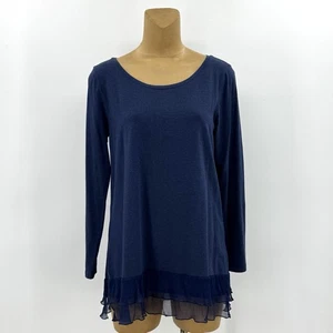 Camisa túnica larga azul con volantes de seda mediana 8/10 Soft Surroundings para mujer - Imagen 1 de 11