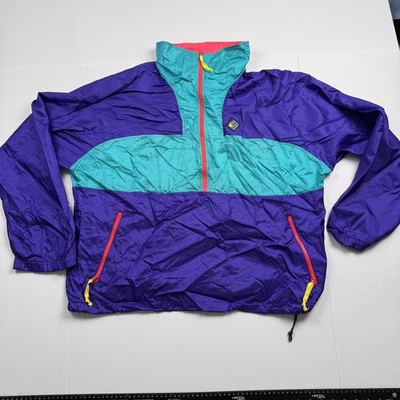 Chaqueta cortavientos vintage Woolrich para hombre grande púrpura verde azulado bloques de color Anorak años 90 Foto 1 de 4