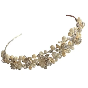 Cerchietto matrimonio David’s Bridal 3D corona fiori diadema strass e perle - Foto 1 di 3