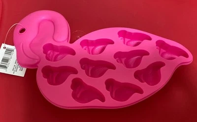 Flamingo Ice Cube Tray Pink Barware Party Plastic Luau Tiki Decor-Makes 10 Cubes - Image 1 of 2