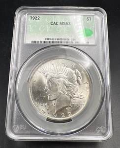 Moneda de dólar de plata Peace 1922 certificada CAC MS62 BU UNC - Imagen 1 de 8