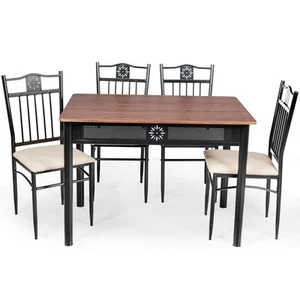 5 PCS Dining Set Wood Metal Table &4 Chairs House Room Kitchen Breakfast - Picture 1 of 8