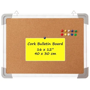 Cork Board Set for Wall - Bulletin Board Corkboard 16 x 12 in with 10 Thumb T... - Picture 1 of 6
