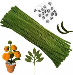 100 Pcs Olive Green Pipe Cleaners with 20 Pcs Googly Eyes,Chenille Stems for Cra - Picture 1 of 5