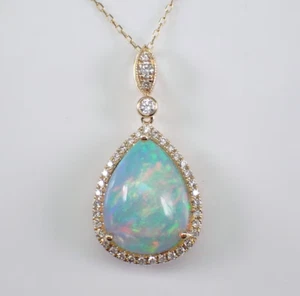 3Ct Pear Cut Lab-Created Fire Opal Teardrop Pendant 14K Yellow Gold Plated 18" - Picture 1 of 6