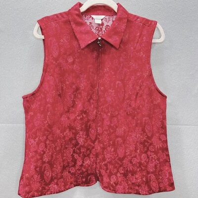 CJ Banks Red Tapestry Vest Size Large Gypsy  Silky Damask Rose Floral Christmas - Image 1 of 4