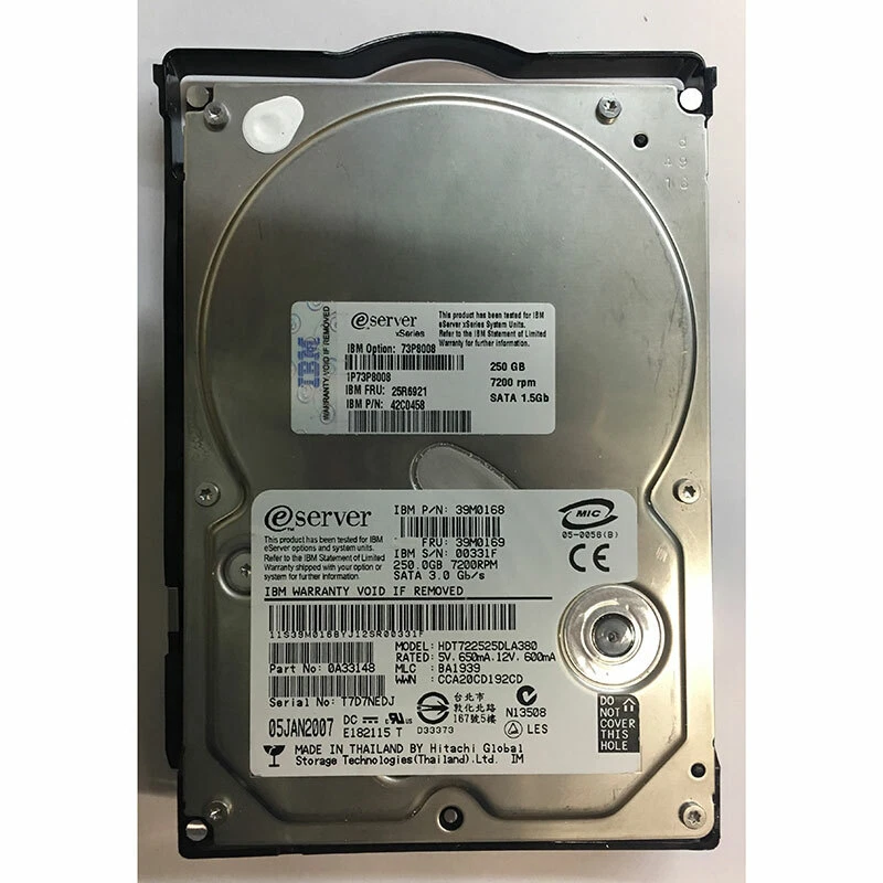 25R6921 - IBM 250GB 7200 RPM SATA 3.5" HDD HDT722525DLA380 version - Image 1 of 1
