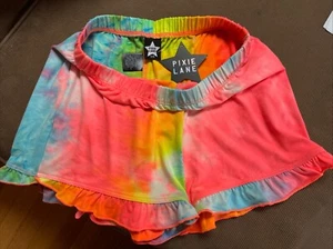 Pixie Lane Girls Neon Tie Dye Scalloped Ruffle Hem Shorts Size 9/10 - Picture 1 of 1