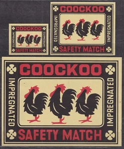 POLAND 1966 Matchbox Label Export - Cat.E#003c.A+B+C COOCKOO (three roosters) - Imagen 1 de 1