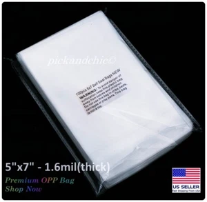 [1000pcs] 5"x7" premium Clear Resealable Cellophane Cello Bag 1.6Mil OPP Bag - Picture 1 of 2