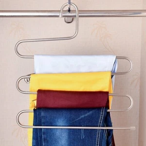 Clothes Pants Trouser Hanger Multi Layer Storage Rack Closet Space Saver S Shape - Picture 1 of 7