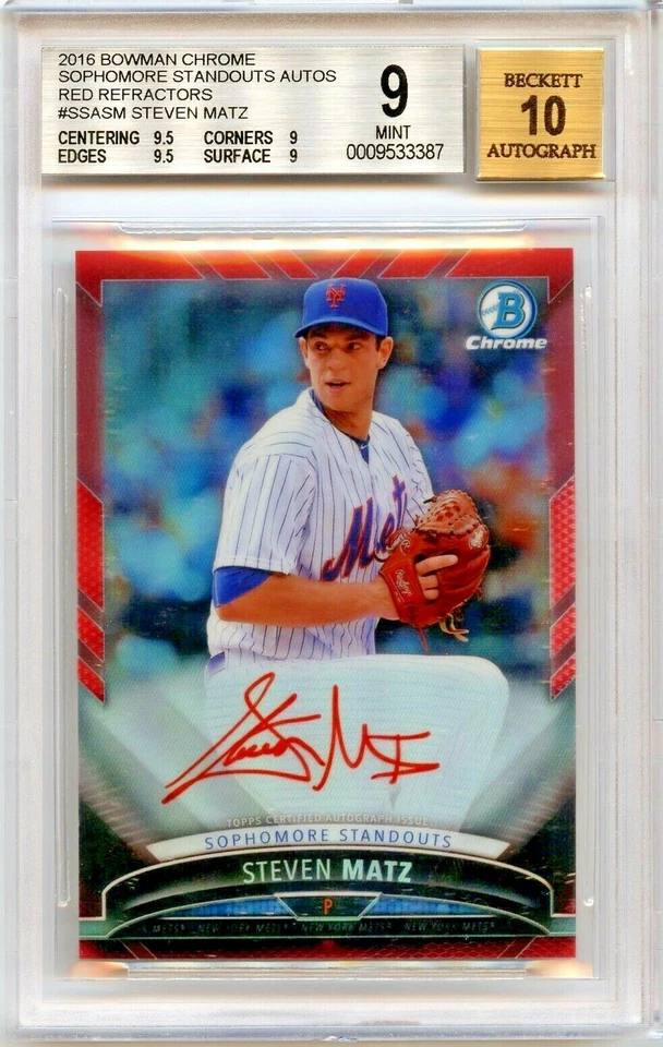 2016 Bowman Chrome Sophomore Standouts Auto RED Refractor /5 Steven Matz BGS 9 - Image 1 of 1