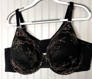 Cacique Women DEMI BRA 46DD Black Beige Embroidered Lightly Lined WIRE NEW - Picture 1 of 7