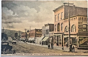 HARRIMAN TENNESSEE Roane and Queen Sts 1909 Hand-Colored Postcard Druggist G2 - Picture 1 of 6
