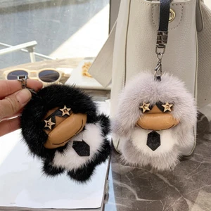 Cute Real Mink Fur Monkey Toy Gift Keyring Bag Charm Car Phone Pendant Keychain - Picture 1 of 16