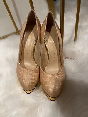 *100% AUTÉNTICO*NUEVO* CHARLOTTE OLYMPIA Dolly Rafia Plataforma Bombas/beige/37.5 Foto 1 de 3